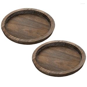 Candle Holders JHD-2Pcs Rustic Wooden Tray Holder - Small Decorative Plate Pillar Wood For Farmhouse Dining Table
