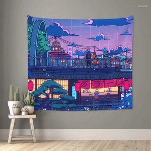 Tapissries Anime manga City Night Tapestry Wall Hanging Print Neon Bohemian Filt Room Decor Yoga Mat