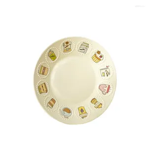 Plates Cream Colored Straw Hat Disc Ceramic Table Seary Cartoon Cute Illustration Girl Heart Bowl Dessert Dinner Plate