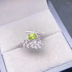 Klusterringar äkta ädelsten smycken ring med naturlig peridot 4 6mm vitt guld för lady presentkvinna bröllopsfest