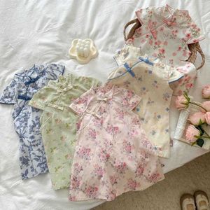 Flickklänningar cheongsam sommar ny barn kinesisk stil liten flicka super odödlig kinesisk prinsessa en stycke klänning 90-140 n0a5#