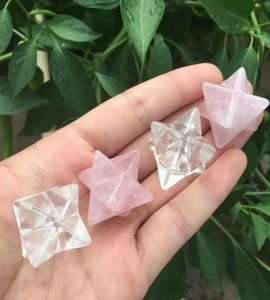 Natural Clear Rose Quarz Merkaba Star Tetraedron Kristallheilung Mineralprobe Kronen -Chakra Stein heilige Geometrie Carving5658804