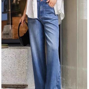 Kvinnors jeans 2024 sommarlyocell denim mjuk rak breda benbyxor golvhoppande kvinnor