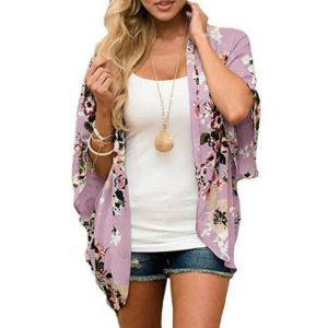 Stojak Multicolors Women Szyfonowy kwiatowy Kimono Cardigan Lose pół rękawie Szal CALL BOHO BOHEMIA Drukuj Kimono Bluzka S3xl