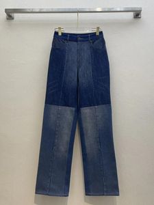 Kvinnors jeans kontrastfärgade lapptäcke för kvinnor multi-pocket design denim rak ben byxor vår 2024 mode chic byxa xx66