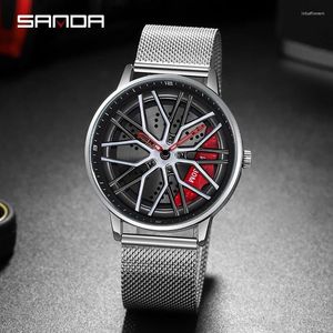 Wristwatches 2024 SANDA Wheel Shaped Quartz Watch Men's Sports Rotating Dial Fashionable Gift 1107 360 ° Rotation