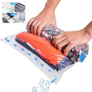 Embossing 12pcs Clothes Compression Storage Bags Hand Rolling Vacuum Transparent Clothing Packing Bag Space Saving Bag for Home Travel