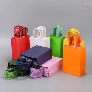 Gift Wrap 24pcs Solid Candy Colorful Kraft Paper With Handles Bags Rectangular Shopping Handbags Cosmetics Party Favors Packing