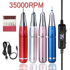 Drills 35000Rpm Portable Electric Nail Drill Machine Professional USB Manicure Drills Electric Polisher for Acrylic Nails Polishing