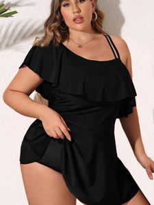 Women's Swimwear VigoJany 2024 Black Tankini Women Plus Size Two Pieces Swimsuit Ladies Big One Shoulder Ruffle Bathing Suit