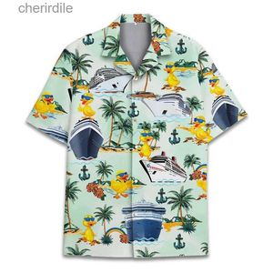 Men's Casual Shirts New 3D printed duck dog shirt mens oversized Hawaiian shirt summer top Aloha shirt casual lapel street childrens short sleeves yq240408