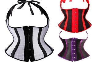 Bustiers gotisk satin midja tränare cincher korsetter bustiers svartvitande purple randig halter benad underbust cupless kropp SH9888442