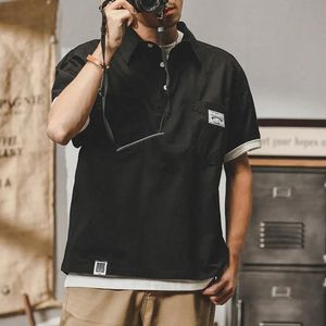 Man Shirts Blouse American Retro Loose Summer Short Sleeves Cargo TShirt Work Shirt Collar Half Sleeve Casual Tops Tees 240329