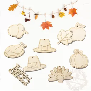 Party Decoration 27st/Set Thanksgiving Wood Pendant Diy Colored Wood Chip Harvest Festival Turkiet Mönster Juldekor