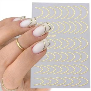 3D enkla linjer nagelklistermärken Rose Gold Metal Stripe Letters Decals Curve Gel Nails Art Sliders Polish Manicure Decor