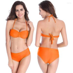 Kobietowe odzież kąpielowa Oryginalna design scrunk najlepsze krocze bikini w pełni wyłożone 2pcs kobiety zdejmowane szyi kantar naciśnięcia 2024 seks dziewczęta