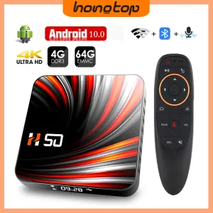 Caixa Hongtop H50 Versão global Android TV Box 4K Ultra HD Store Smart TV Box Android TV 10.0 HDR 4GB 64GB WiFi Media Player
