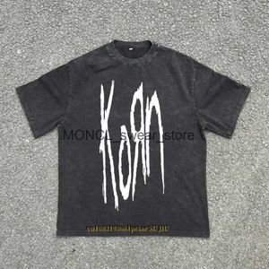 Męskie koszulki Wysokiej jakości bawełniane koszulka T-shirt męsko ciężki zespół rockowy Korn Washed Old Thread High Street Design krótkie rękawy H240408