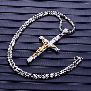 Colares pendentes de aço inoxidável titânio Cross Jesus Cristo Colar de cadeia de colarinho de hip hop para homens Jóia de moda de presente