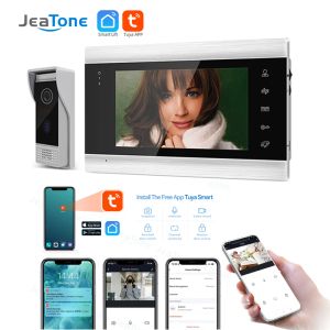 Intercom Jeatone 7inch WiFi Tuya Smart Residential Video Intercom Kit für Private House System -Systemtür mit Türklingel Nachtkamera