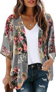 Cardigan de manga de manga floral feminina com estampa floral