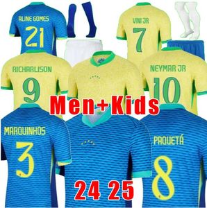 Бразильс футбол Джерси 2024 Copa America Cup Neymar Vini Jr Kids Kit Sets 2025 Brasil Национальная команда футбольная рубашка 24/25 Home Away Player Версия 4xl Rodrygo Martinelli
