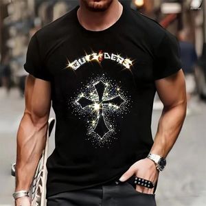 Men's T Shirts Fashion Mens Quality T-Shirts Summer Casual Street Short Sleeve Cross Clothing Tee Tops O-Neck Rhinestone Streetwear Tshirt