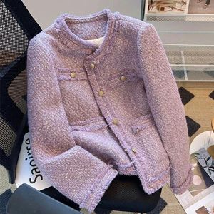 Giacche da donna Ins Frence Purple Gentle Lady Giacca Tweed On-Neck Botton Up Coat Short Per Women Autunno inverno Autumn Inverno Abbigliamento coreano