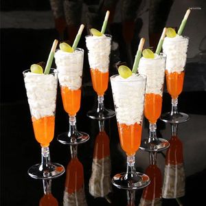 Coppe usa e getta cannucce 50pcs netta in plastica rossa tazza di champagne cocktail vetro da 150 ml di torta trasparente dessert per matrimoni festa di compleanno