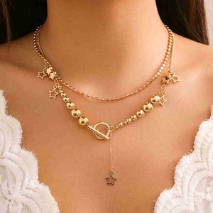 Pendant Necklaces Lacteo Trendy New CCB Beads Strand Star Pendant Necklace for Women Multilayer Charm Choker Jewelry Collar Ladies Party Gifts240408