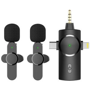 Microfones 3 em 1 Microfone Lavalier sem fio duplo para iPhone/Android Phone/Camera/Laptop Plugplay Mini Mic para entrevista de gravação em vídeo