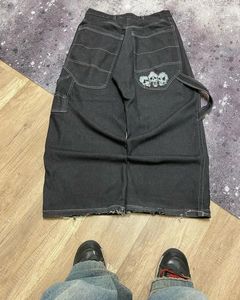 Y2K Retro Washed Skull Pattern Printed Black Jeans for Mens Street Hip-hop Harajuku High Waisted Wide Leg Pants for Women 240320