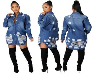 Fashion Sexy Hole Cotton Jean Jacket Women 2021 Nuovo arrivo Plus Times 3xl Giacche di jeans blu a maniche lunghe a lungo
