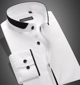 Whole2020 Fashion Mandarin Collar Men Dress Shirt manica lunga festa Solida camicie casual maschio nero bianco Plus24425510749