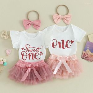 Clothing Sets 2024-12-18 Lioraitiin Toddler Baby Girls Summer Clothes Sweet One Print Sleeveless Ruffle Rompers Tulle Skirt Set