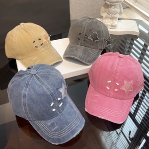 Fashion Design Pentagram Baseball Cap Hole Breaking Street Cowboy Stick Women Men Hip Hop Retro Ball Cap Classic Outdoor Casual Sun Hat Duck Tongue Cap Washable