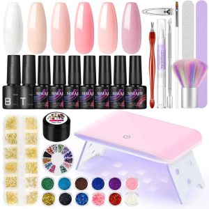 Nagel Gel Nail Polish Set med UV LED -lamp Nagel Soak Off Manicure Tools Glitter Nail Powder for Manicure Set