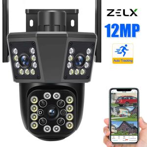 Камеры 6K 12MP HD Wi -Fi IP Camera 8x Zoom Три объектива три экрана AI Auto Tracking Outdoor Video Surveillance CAM 2K 4MP Security CCTV