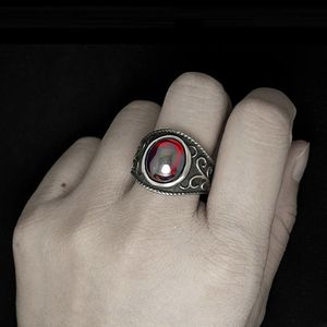 Vintage 14K Gold Gothic Rings for Men And Women Engraved Flowers With Red Garnet Natural Stone Fine Jewellery