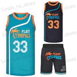 Herren T-Shirts Basketball Set Flint Tropics Jackie 33 Moon Nähstickerei hochwertige Outdoor Sports Strand Shorts Schwarz weiß Grn Neue T240408