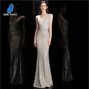 DeerveroDo Elegant V Neck Sequin Evening Dress Long Women Mermaid Formal Dress Party Gown Bodycon Maxi Prom Dress 240328