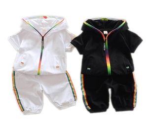 Children Summer Cotton Garment Baby Boys Girls Candycolored Zipper Hoodies Short 2 PcsSet Kids Short Sleeve Twinsets Tracksuit Y7879475