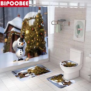 Cortinas de chuveiro árvore de natal boneco de neve de neve de neve decoração caseira moreramente capa de tampa do banheiro de xmas