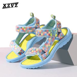 أحذية رياضية XZVZ Girls Sandals Summer Comfort Princess Princess Plaid Pritter Girl أحذية غير رسمية Nonslip Children's Beach Shoes جودة عالية