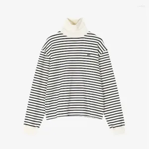 Women's T Shirts Women Cotton Long Sleeve Striped Tops For Spring Autumn Winter 2024 Soft High Neck Elegant Bottoming Undershirt