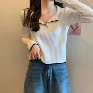 Spring Thin Slim Fit Underlay Long Sleeved Bottom Knitted Shirt Top Design Feels Small Unique POLO Neck Sweater for Women in Autumn and Winter