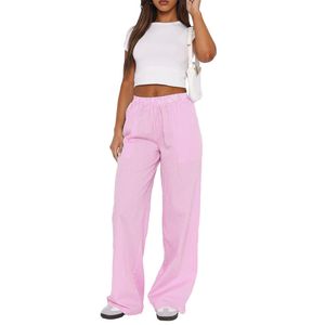 Kvinnor Y2K randiga tryckta byxor Casual Loose Fit High midja Drawstring Wide Leg Pop Pants Vintage Streetwear Lounge Pants 2404081