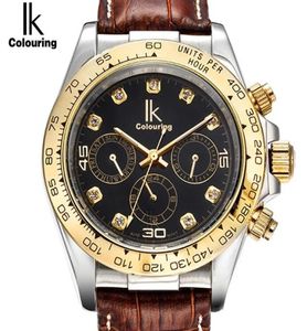 Relógios de pulso IK Rose Gold Gold Automatic Watches Men Mechanical Wristwatch Skeleton Tourbillon Watch Strap Relógio de Couro à prova d'água 4592442304