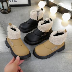 Stiefel Miqieer Kinder Mode Mädchen Kinder Lederschuhe im Freien weiche Sohle Anti -Skid Britisch -Knöchel Schnee