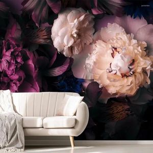 Wallpapers Dark Floral Wallpaper Peony Flowers Wall Mural For Girls Bedroom (Not Peel N' Stick)